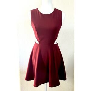 Lulus Women’s Skater Mini Cocktail Dress Cutout Waist Size S Wine Burgundy